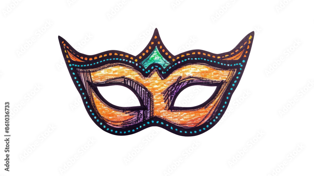 Vibrant hand-drawn masquerade mask in orange, purple, and teal colors with intricate details, perfect for festive and carnival-themed designs. Vibrant hand-drawn masquerade mask in orange, purple, and teal colors with intricate details, perfect for festive and carnival-themed designs.