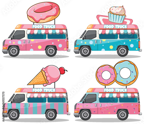 Illustration of dessert-themed food trucks
