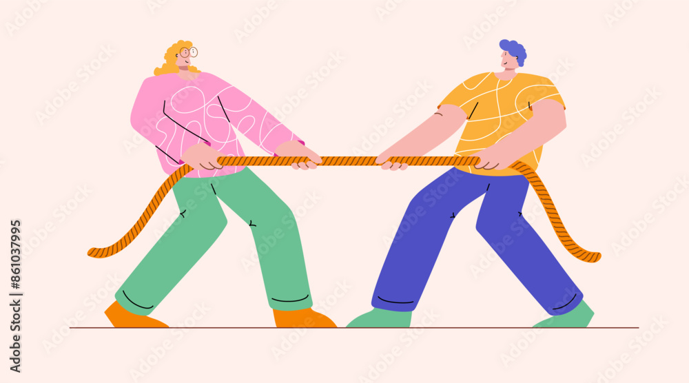 Obraz premium Tug of war competition illustration for teamwork, business vector