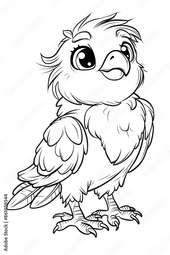 A cute cartoon baby owl with a fluffy head of hair and big eyes, giving a happy gesture. The black and white drawing captures the detailed art of the birds beak and human bodylike features A cute cartoon baby owl with a fluffy head of hair and big eyes, giving a happy gesture. The black and white drawing captures the detailed art of the birds beak and human bodylike features
