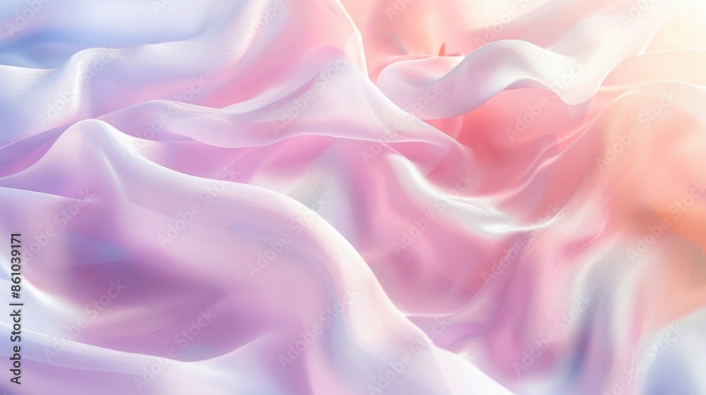 Obraz premium Gentle waves of soft pastel fabric in light pink and lavender hues, creating a delicate and soothing visual effect.