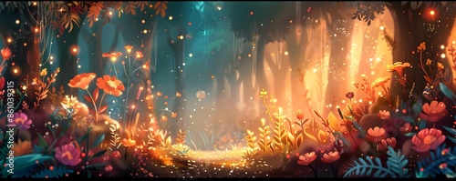 Whimsical Enchanted Fantasy Forest with Glowing Lights and Talking Animals