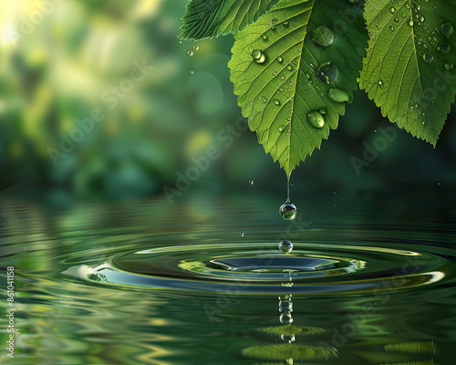 water drops on leaves in the morning