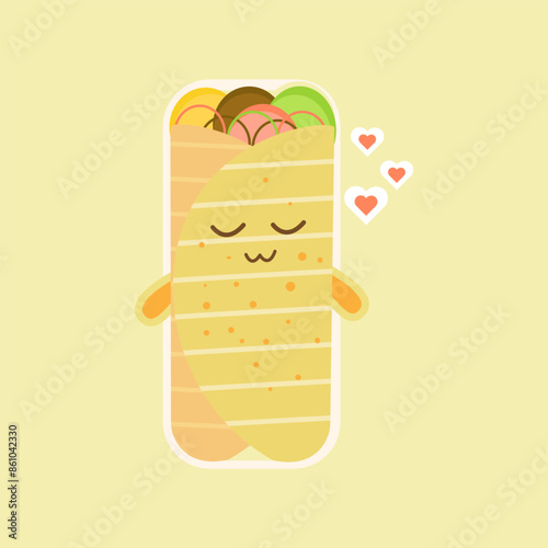 shawarma buritto fast food cartoon kawaii character vector flat illustration