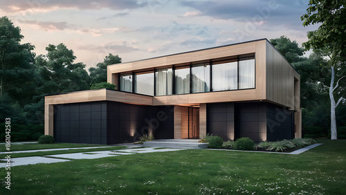 A stunning architectural visualization of a modern luxury minimalist villa. Generative AI