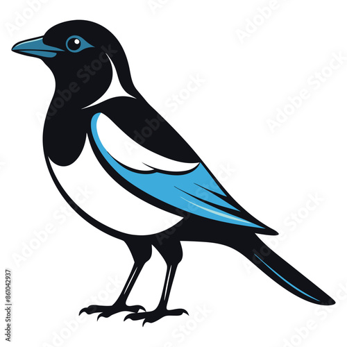 Magpie bird black and white Silhouette Art. Oriental magpie robin bird design on white background. Easy editable layered illustration. Wild Animals. photo