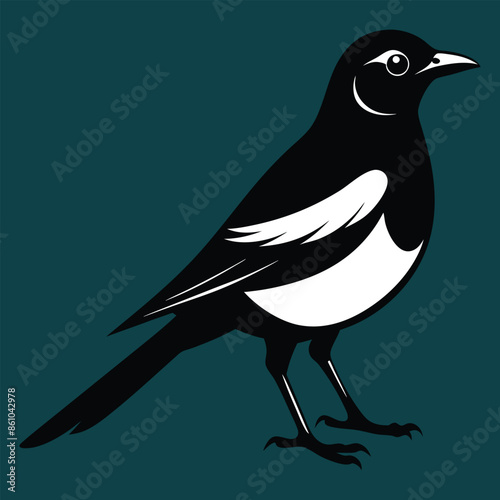 Magpie bird black and white Silhouette Art. Oriental magpie robin bird design on white background. Easy editable layered illustration. Wild Animals. photo