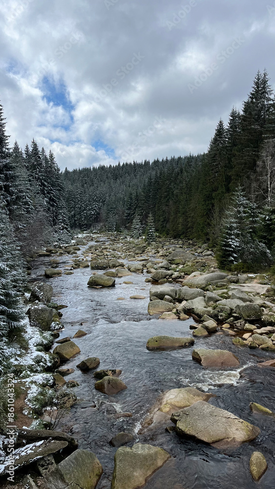 Mountain river Jizera flowing through the Jizera Mountains in the Czech Republic Mountain river Jizera flowing through the Jizera Mountains in the Czech Republic