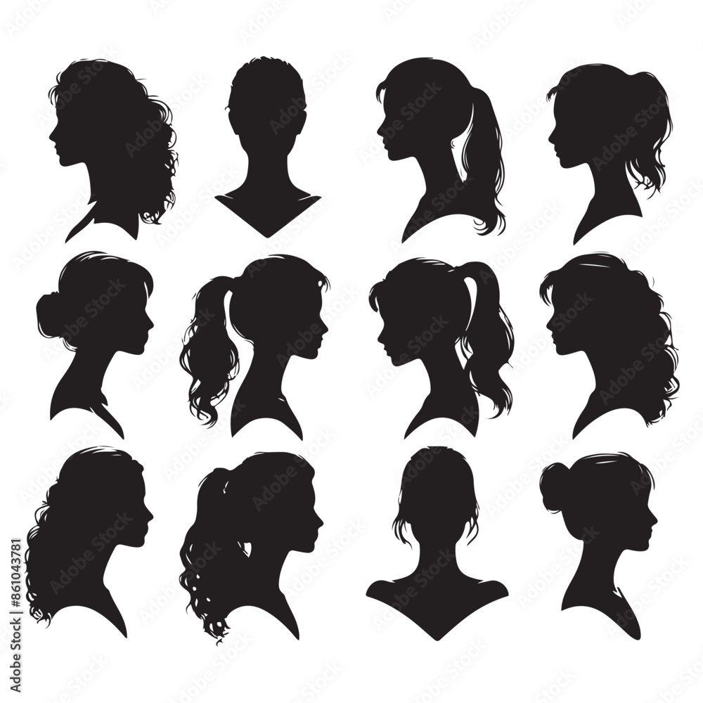 Silhouette set of a person head and shoulders Silhouette set of a person head and shoulders