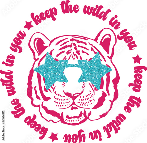typographic print with tiger and  and slogan.  for t shirt printing, tee graphic design.
