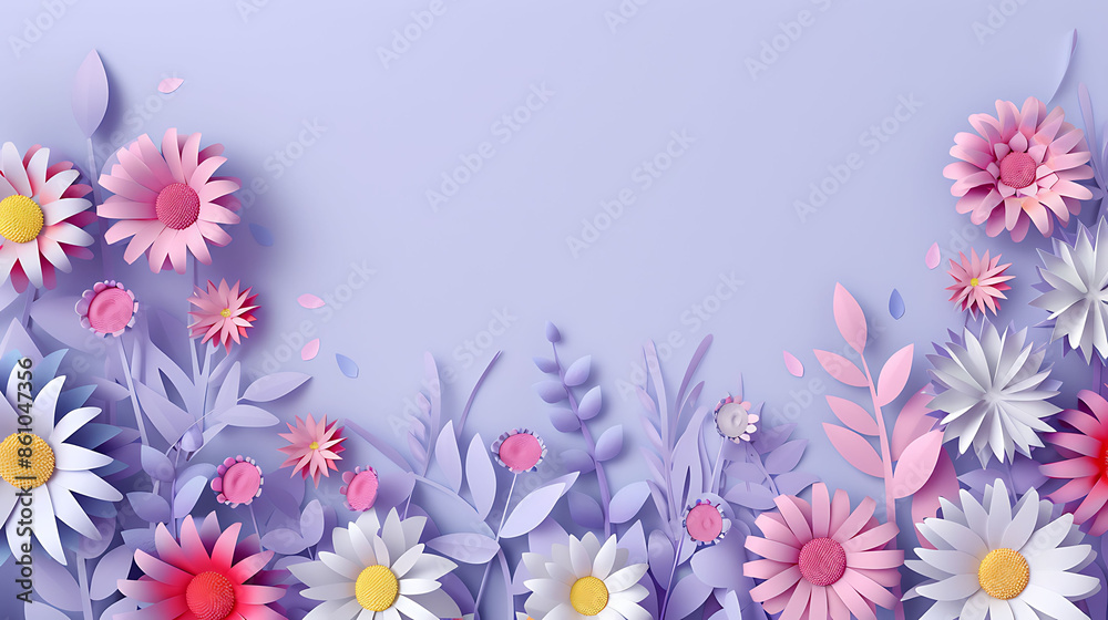 Colorful asters flower papercraft background with copyspace Colorful asters flower papercraft background with copyspace