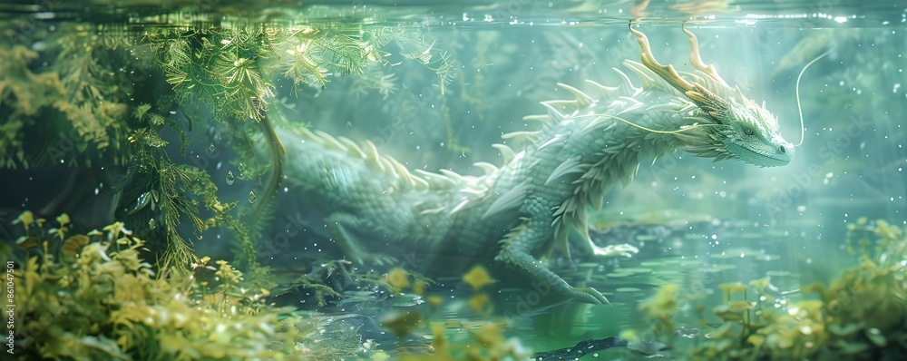 Serene Water Dragon Swimming Through Enchanting Aquatic Lake Serene Water Dragon Swimming Through Enchanting Aquatic Lake