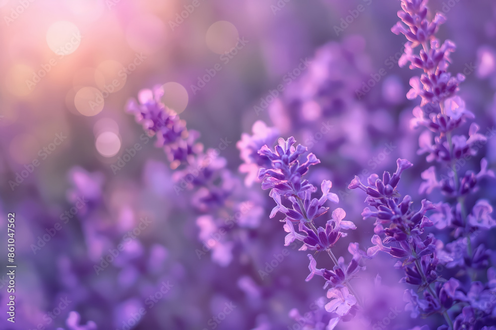 Lavender field blooming under sunset light Lavender field blooming under sunset light