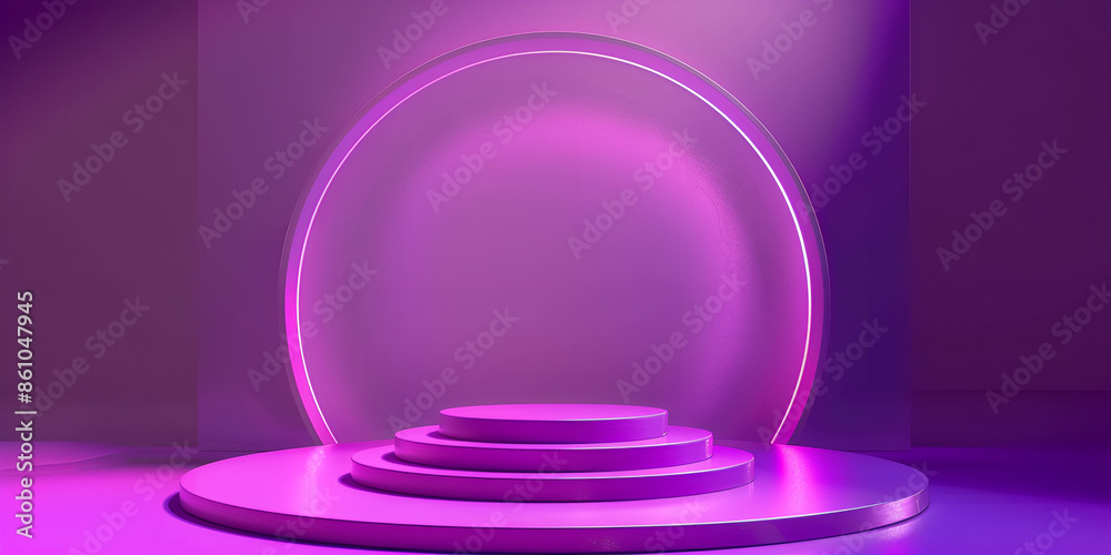 Obraz premium Purple blue pink room with podium for your product showcase luxury purple blue pink background 3d