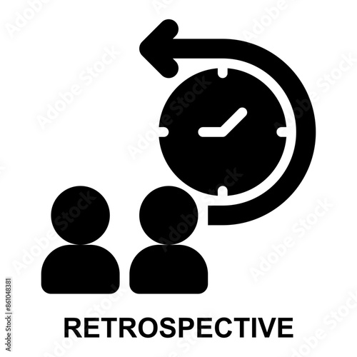 retrospective, team, meeting, flashback, reflection, evaluation solid glyph icon