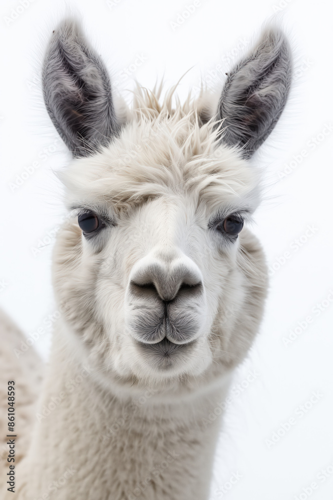 Fototapeta premium White alpaca posing on a white background