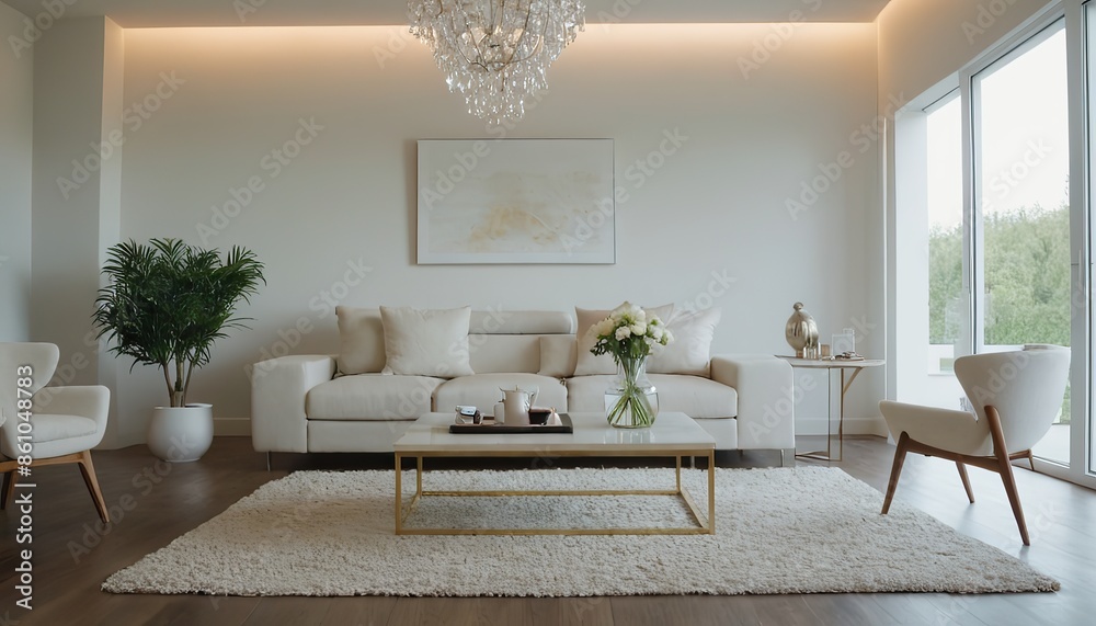 Fototapeta premium Bohemian living room interior - 3d render white room