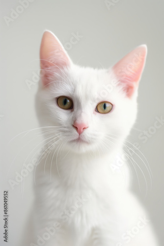 White kitten with yellow eyes posing on white background