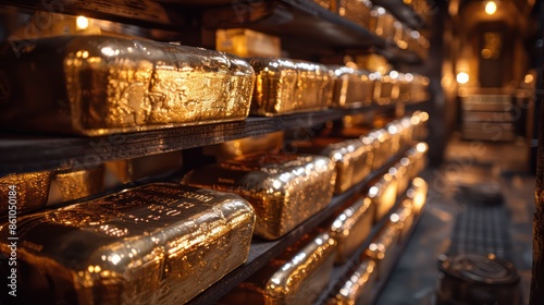 Wallpaper Mural Gold bars are stacked in a vault. Demonstrates safety and stability in investment Torontodigital.ca