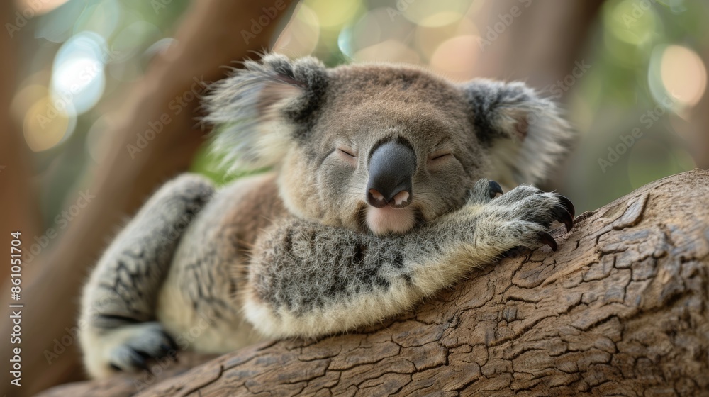 Fototapeta premium Koala Sleeping on a Tree Branch