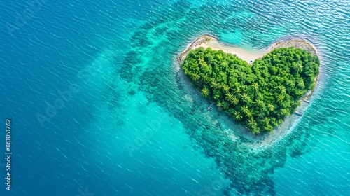 Tropical Island in Heart Shape from Above