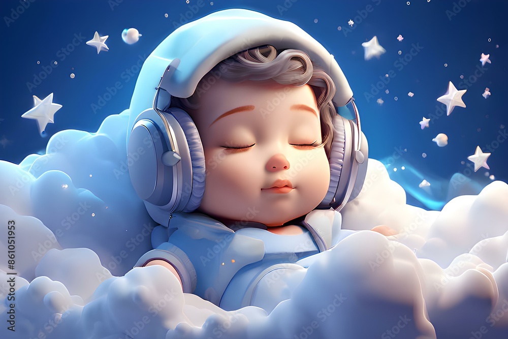 Cute baby wearing sleeping suit on the cloud, moon , star. Cute baby wearing sleeping suit on the cloud, moon , star.