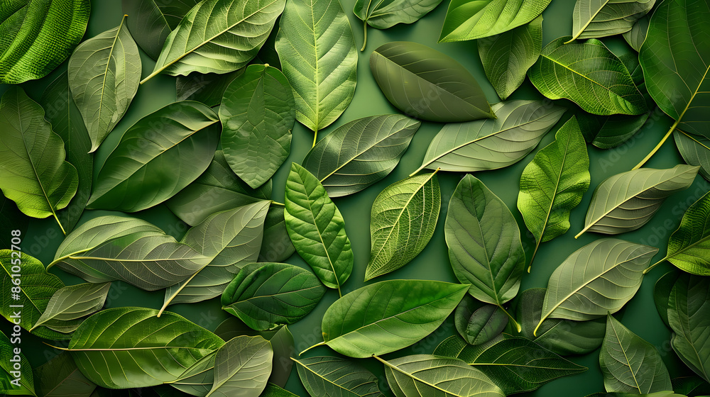 Fototapeta premium Creative layout made of green leaves Flat lay Nature concept : Generative AI