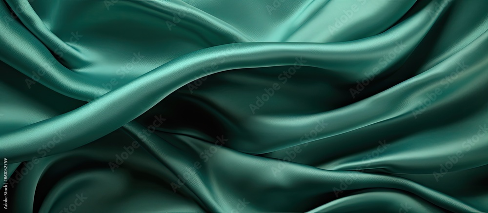 Fototapeta premium Soft emerald green silk fabric texture with a beautiful pattern ideal for a copy space image.