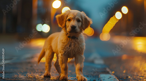 A frightened frightened puppy sits alone on a parapet,  A sad little dog got lost on a street in the city. Funny Jack Russell Terrier lonely outdoors, a puupy on road
