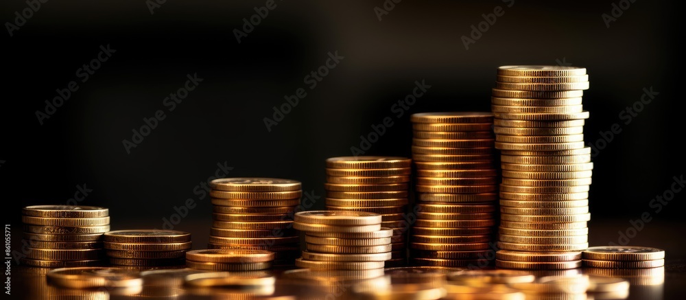 Finance concept with stacked coins, graphs, and copy space image for stock business investment. Finance concept with stacked coins, graphs, and copy space image for stock business investment.