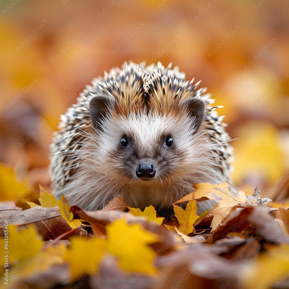 Adorable Hedgehog Nestled in Autumn Leaves Cozy Wildlife Scene Adorable Hedgehog Nestled in Autumn Leaves Cozy Wildlife Scene