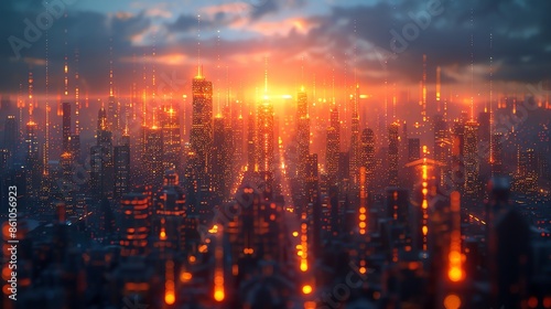 Wallpaper Mural wallpaper with the theme of sunset views in a modern city of the future, full of skyscrapers, a city of the future Torontodigital.ca