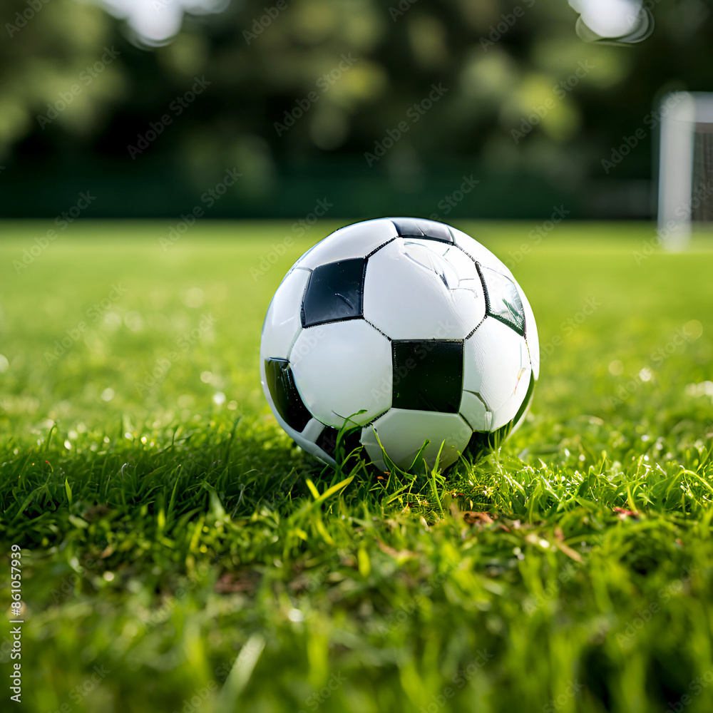 a ball on the green lawn of the soccer field a ball on the green lawn of the soccer field