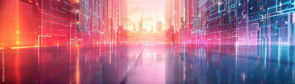 Futuristic digital cityscape with vibrant neon lights. Technology, innovation, and cyber concepts in a abstract environment. Futuristic digital cityscape with vibrant neon lights. Technology, innovation, and cyber concepts in a abstract environment.