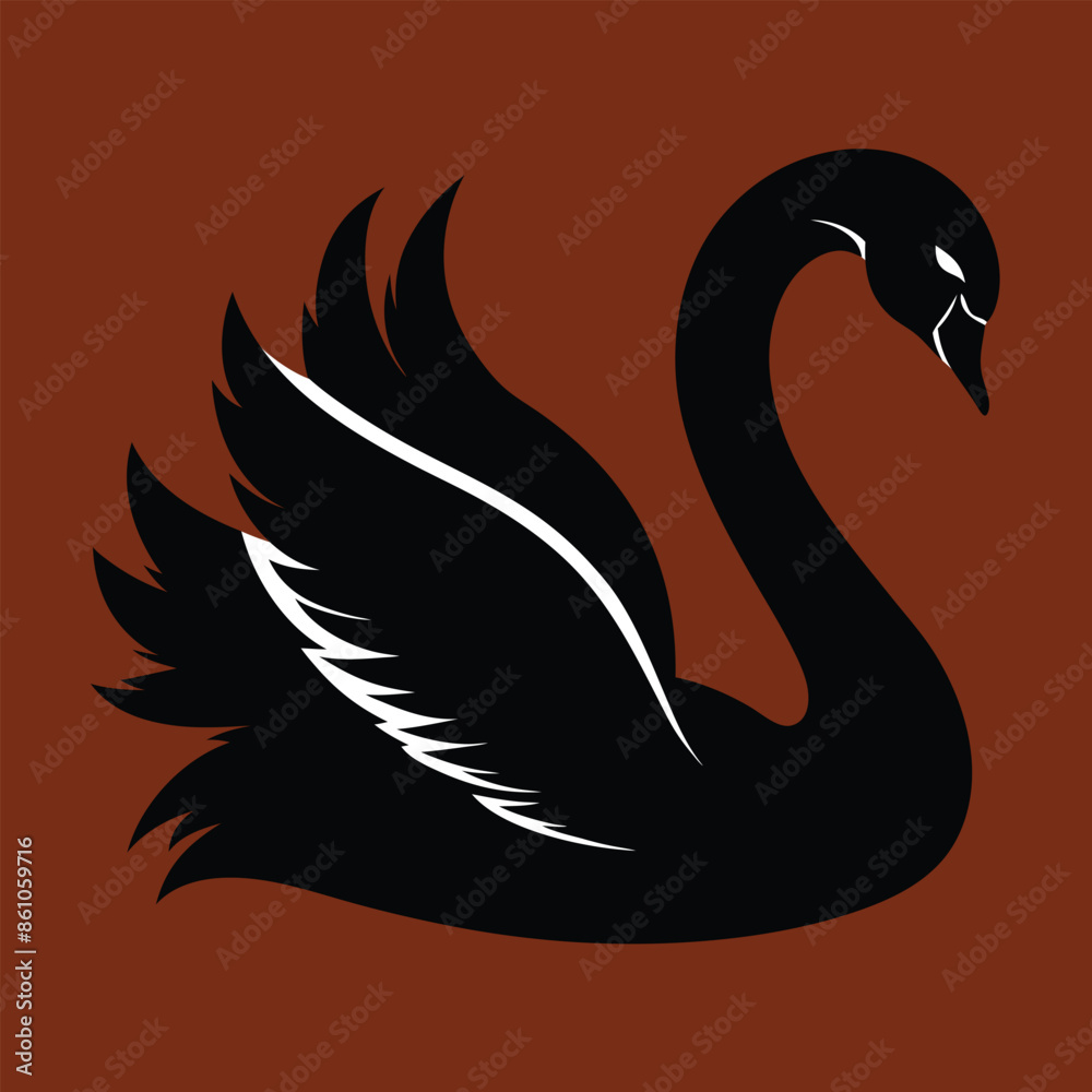Obraz premium Swans Silhouette Isolated on White Background. Swan logo, icon, symbol of family, relationship.