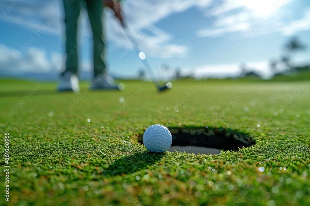 Golf Ball Near Hole on Sunny Green Golf Ball Near Hole on Sunny Green