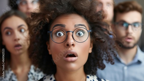 A woman with glasses is looking surprised