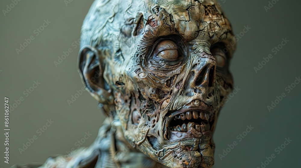 A male zombie in an advanced state of decay, reminiscent of the walking dead. A male zombie in an advanced state of decay, reminiscent of the walking dead.