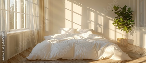 The white bed is in the sun...