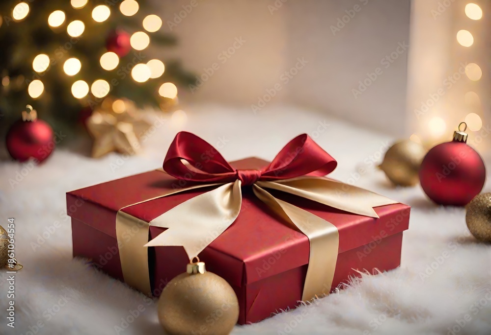 Beautifully wrapped Christmas gift box with gold ribbon Beautifully wrapped Christmas gift box with gold ribbon