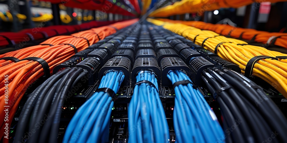 Obraz premium background of service provider server room data center network light electronic, 2:1, rack, hardware, tech, communication, equipment, electronic, business, cluster, modern, datacenter, hosting