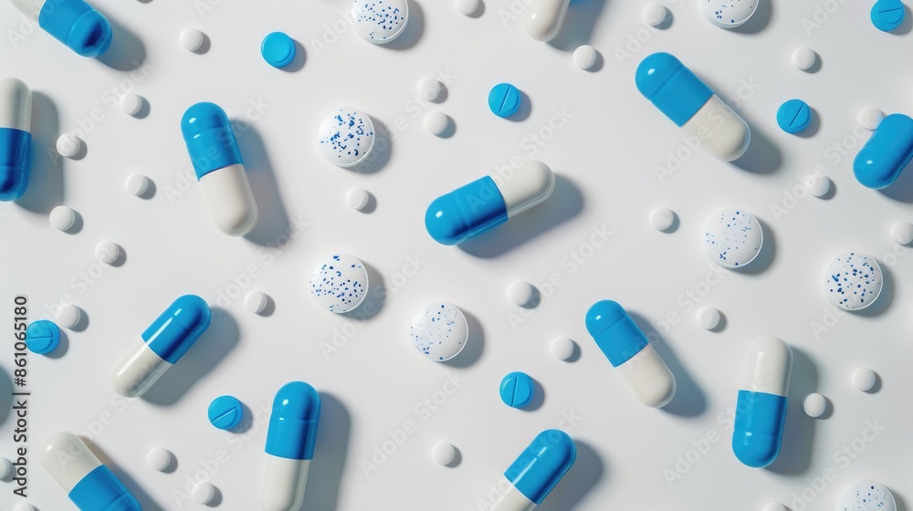 blue and white drug capsules, generative ai blue and white drug capsules, generative ai