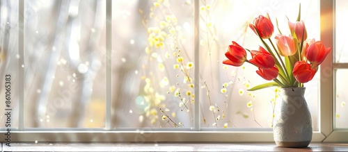 Vase with beautiful tulips ...