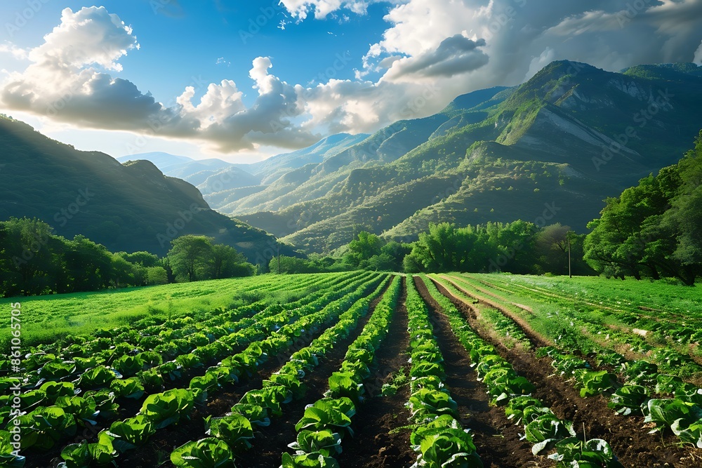 Green Cabbage Field in a Mountain Valley Green Cabbage Field in a Mountain Valley