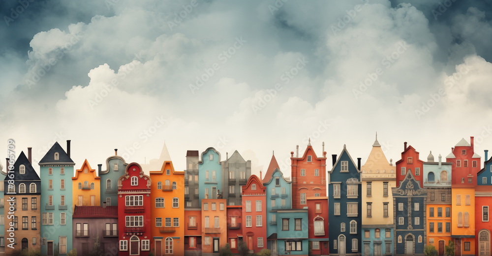 Fototapeta premium A watercolor painting of a cityscape. Vibrant cityscape with watercolor accents