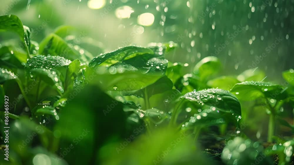 Lush leaves decorated with raindrops Lush leaves decorated with raindrops