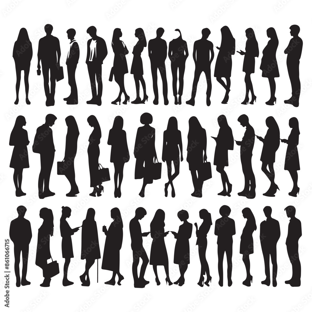 Silhouette set of multiple people together Silhouette set of multiple people together