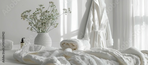 white bathrobe on the bed. ...