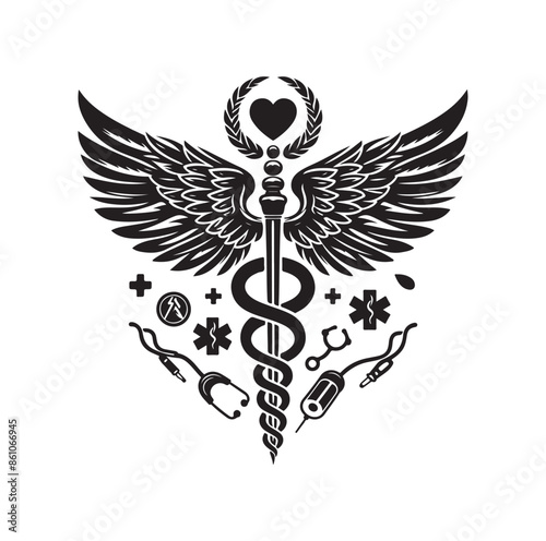 CADUCEUS SYMBOL silhouette vector illustration 