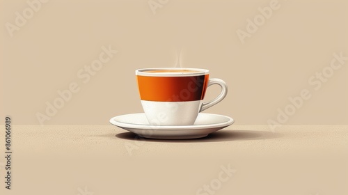 Minimalist vector art of an espresso shot with a coffee cup and saucer. 